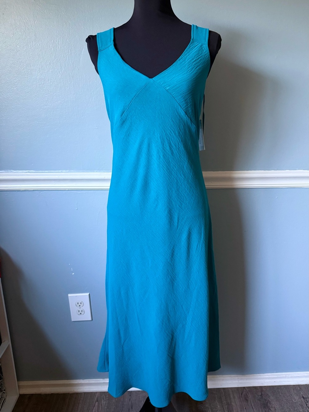 Tahari Teal Sleeveless V-Neck Maxi Dress M